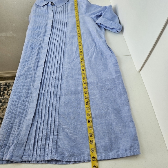 Lands End Linen Blend Shirt Dress Womens 22W Chambray Blue Belted - Picture 10 of 10